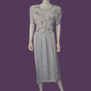 VTG 1980s ANOTHER THYME Floral Gingham Tie Back Coquette Land Girl Dress